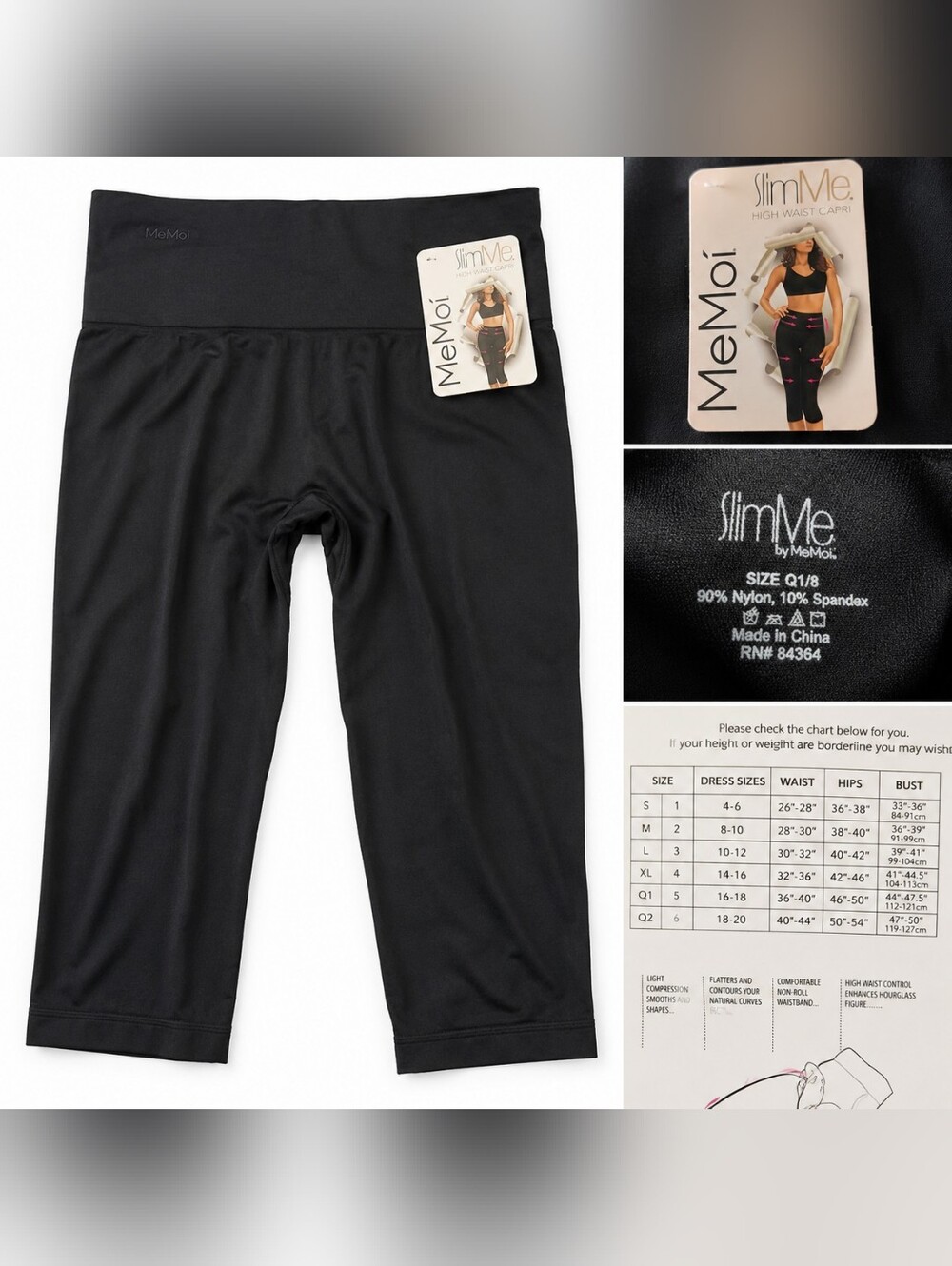 🖤MeMoi SlimMe High-Waist Black Capri Shaper Leggings